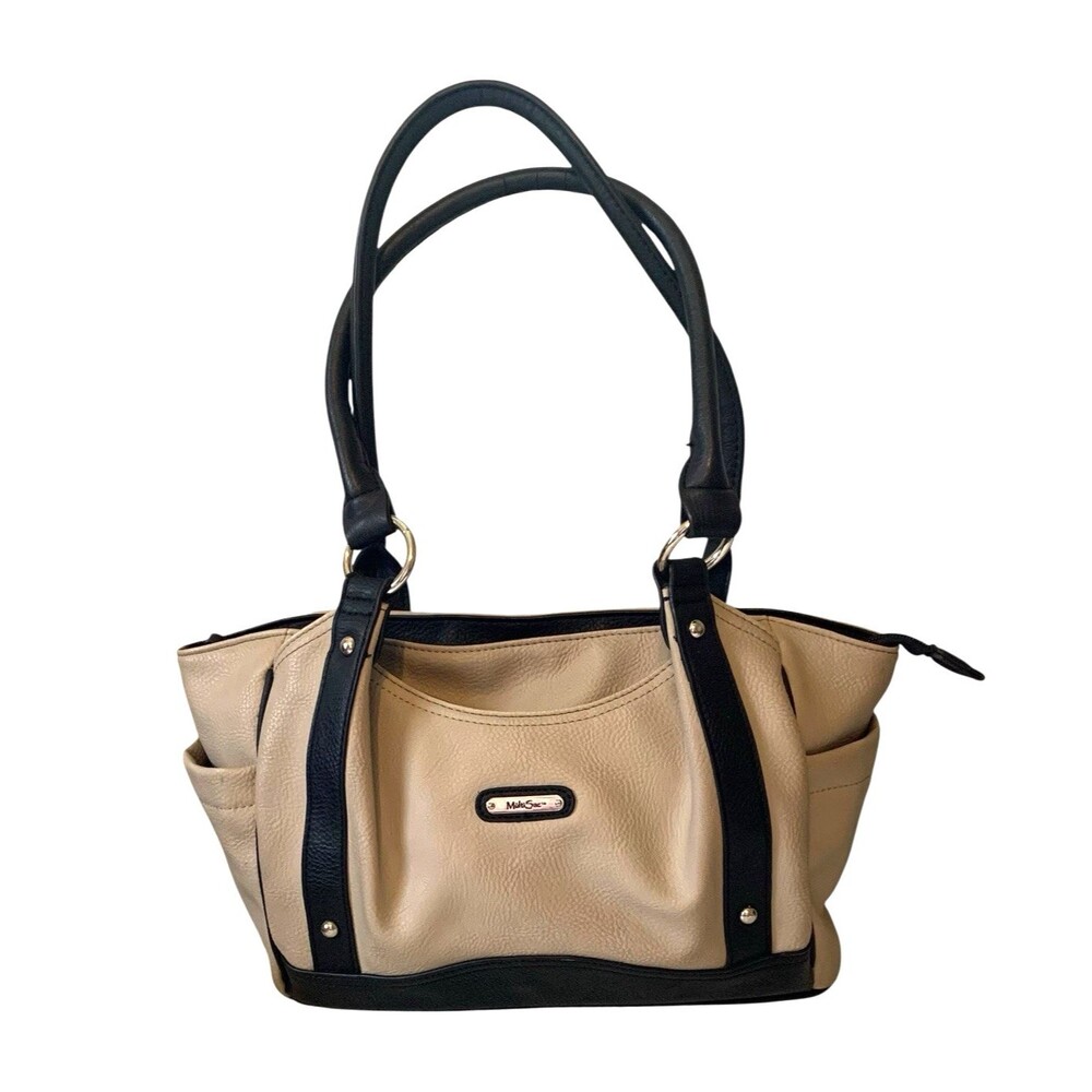 MultiSac Tan and Black Vegan Pebbled Leather Tote Handbag